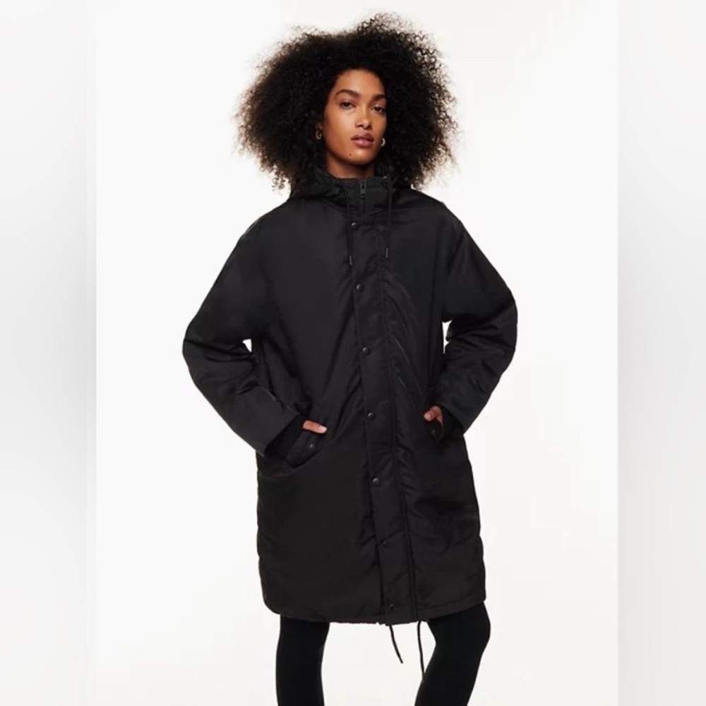 Aritzia TNA Slater Black Hooded Coat